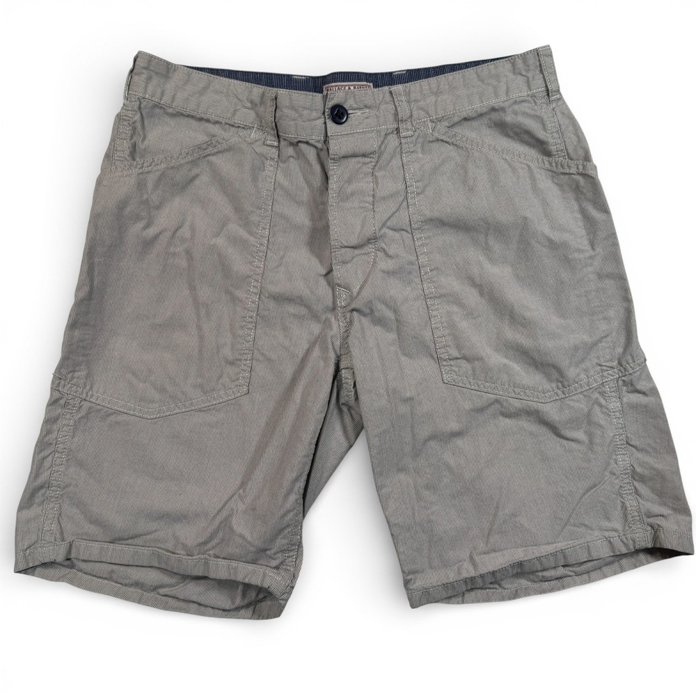 Wallace & Barnes Mens Gray Pinstripe Utility Shorts Size 32‎ W Button Fly Chino